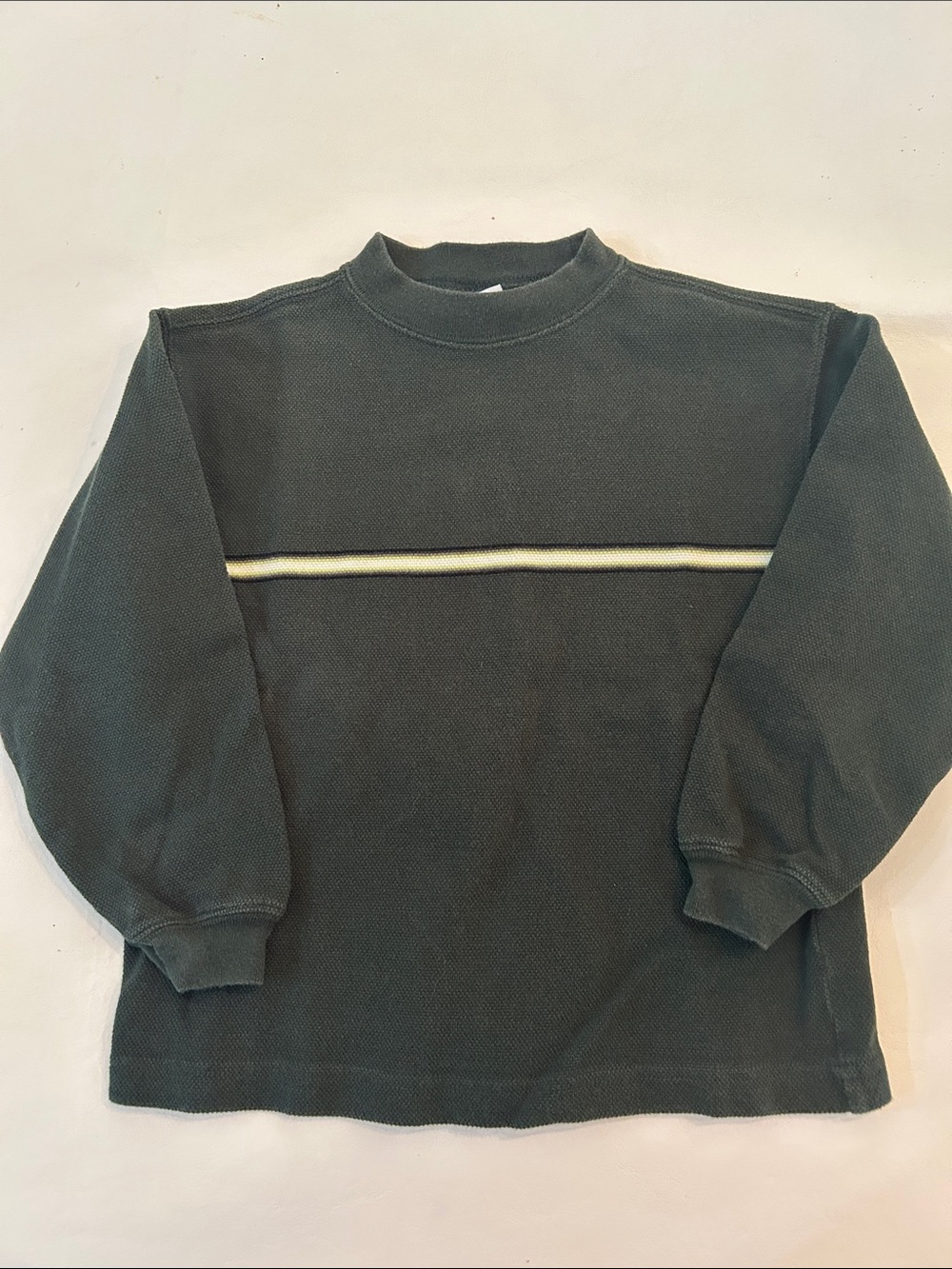 Vintage Old Navy Dark Green Crewneck Sweater with Cream Stripe